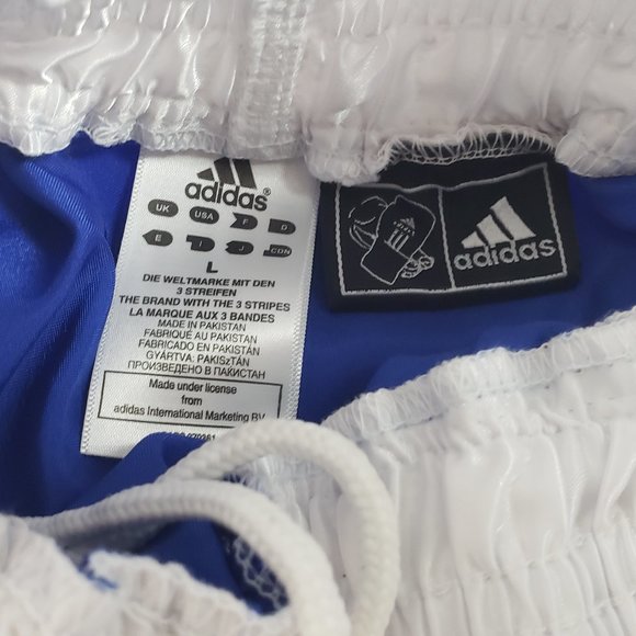 Adidas Blue & White Adidas Combat Sports Satin Boxing Trunks Large NWOT for Men - Picture 2 of 6
